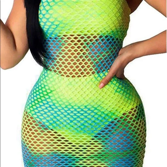 Mesh Sexy Swimsuit Cover Ups For Women Suit For Bikini, Swimsuit, Swimwear. | Color: Blue/Yellow | Size: Xl | Pm-18121962's Closet